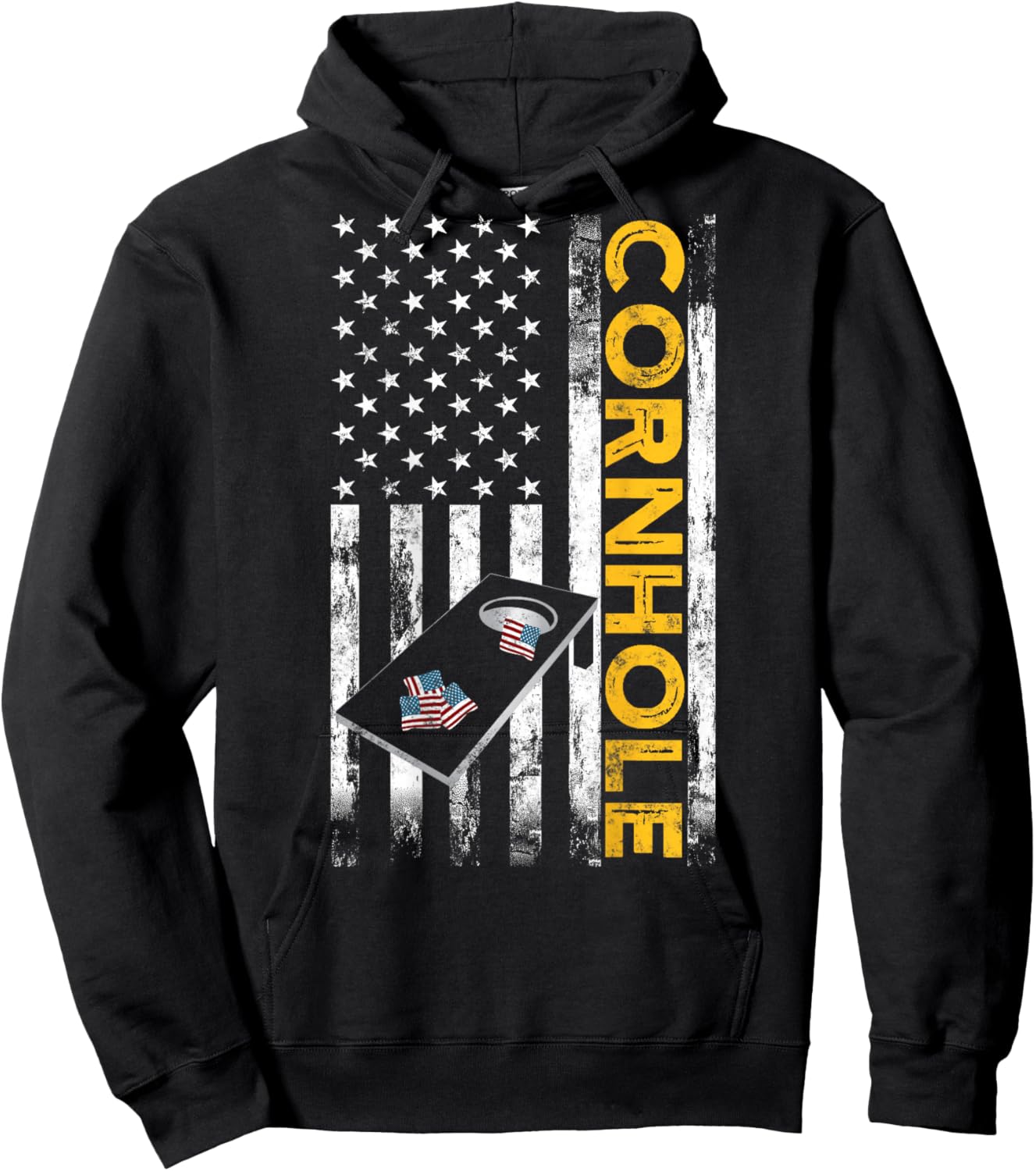 Patriotic Cornhole Player USA American Flag Corn Hole Lover Hoodie - Hoodie | Black