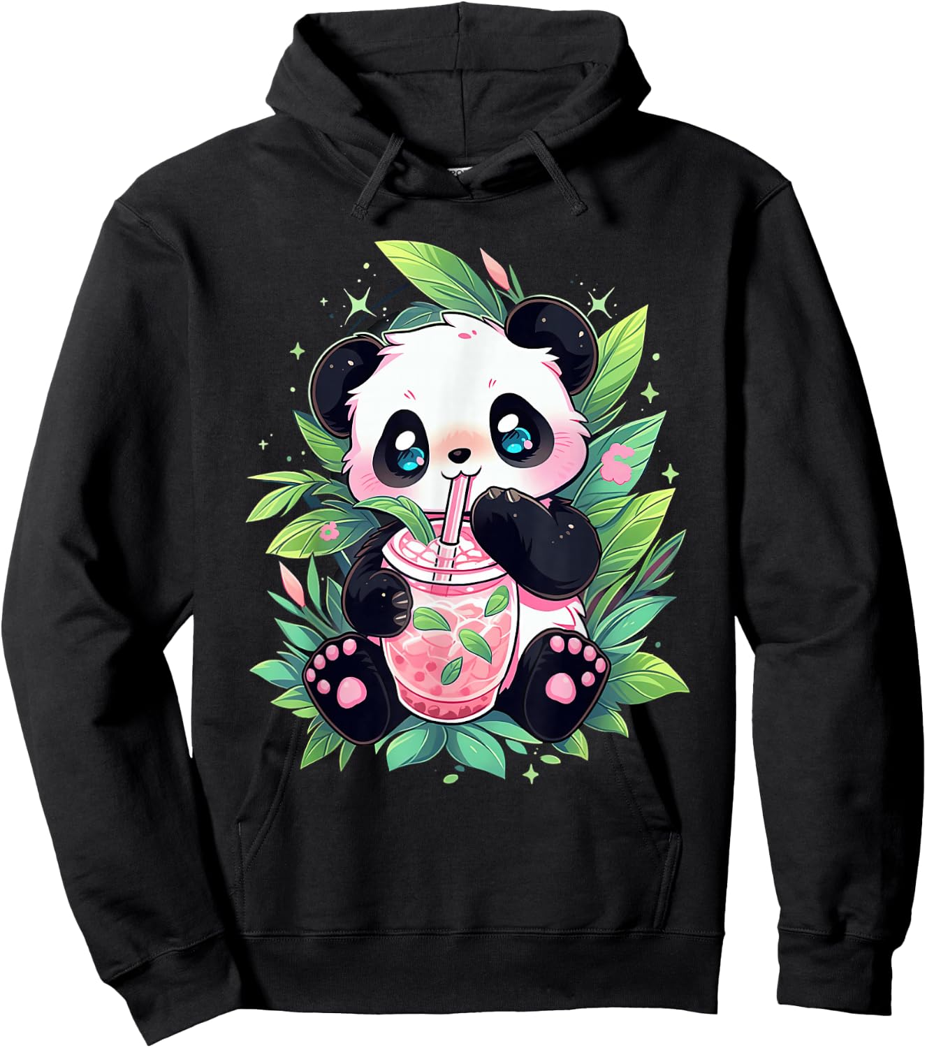 Cute Panda Drinking Bubble Tea Milk Anime Kawaii Hoodie - Hoodie | Black
