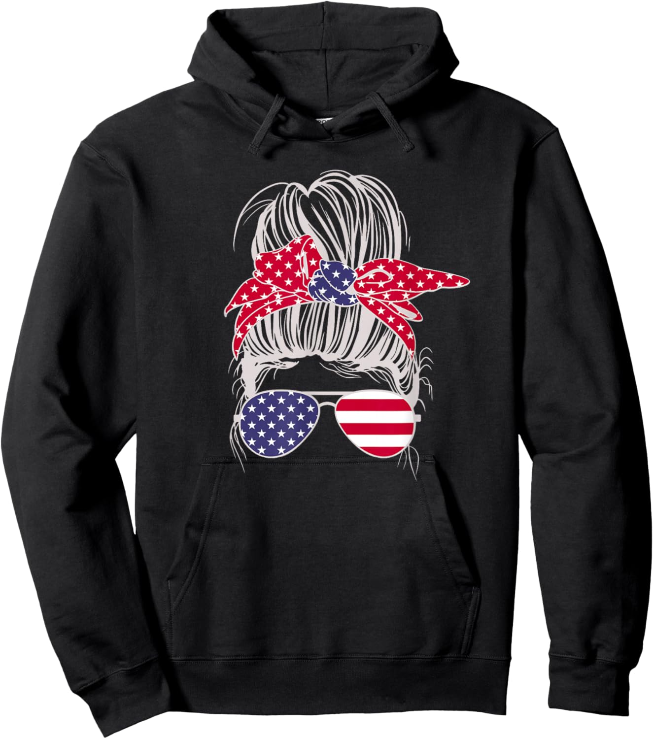 Patriotic Messy Bun Mom Kids Men Hoodie - Hoodie | Black