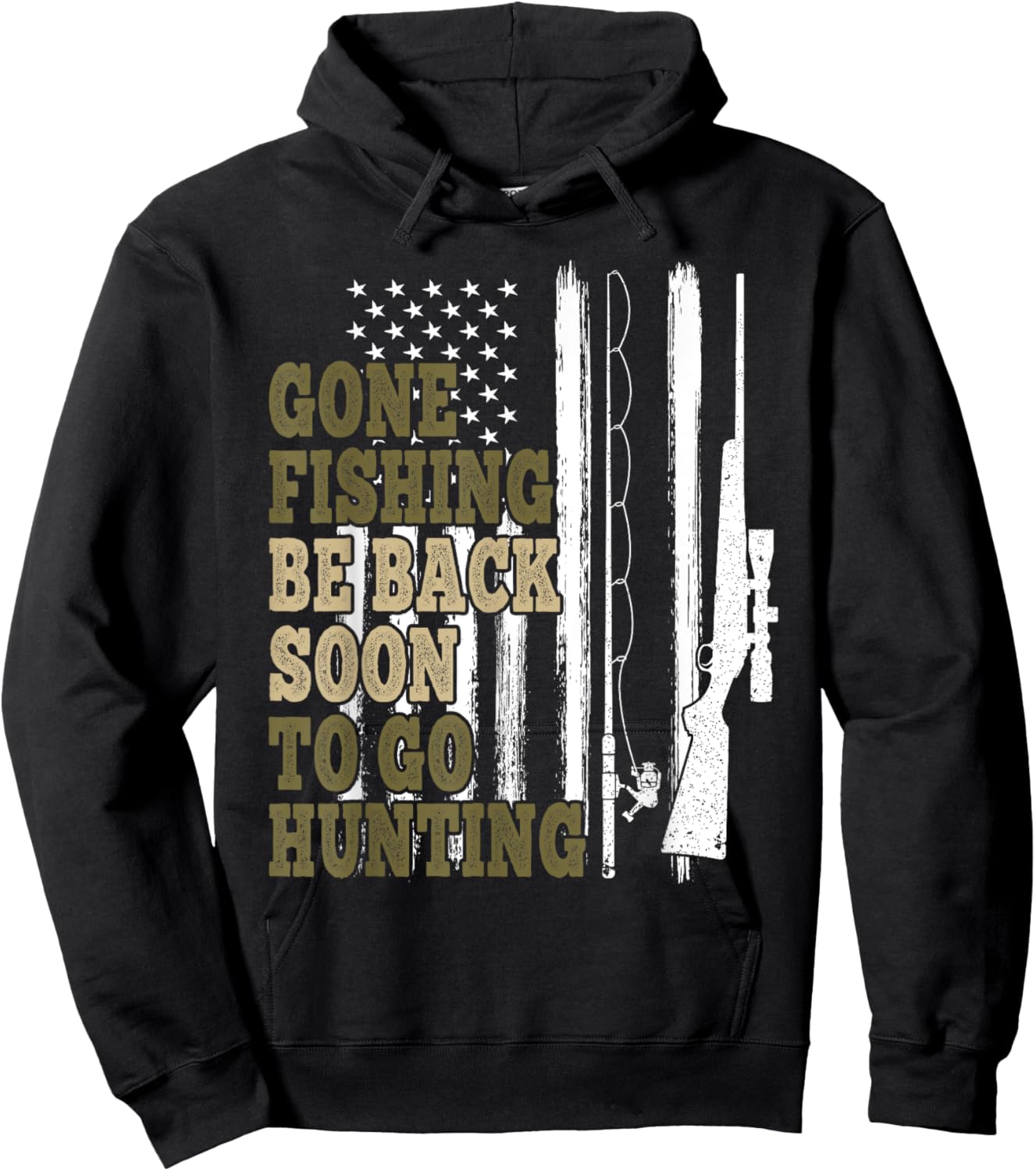 Gone Fishin' Be Back Soon To Go Huntin' Deer Hunting Fishing Hoodie - Hoodie | Black