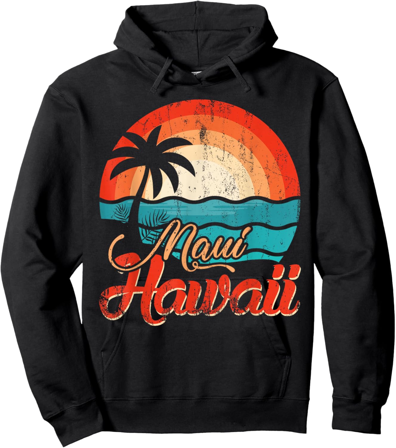 Palm Trees Hawaiian Beach Honolulu Summer Waves Maui Hawaii Hoodie - Hoodie | Black