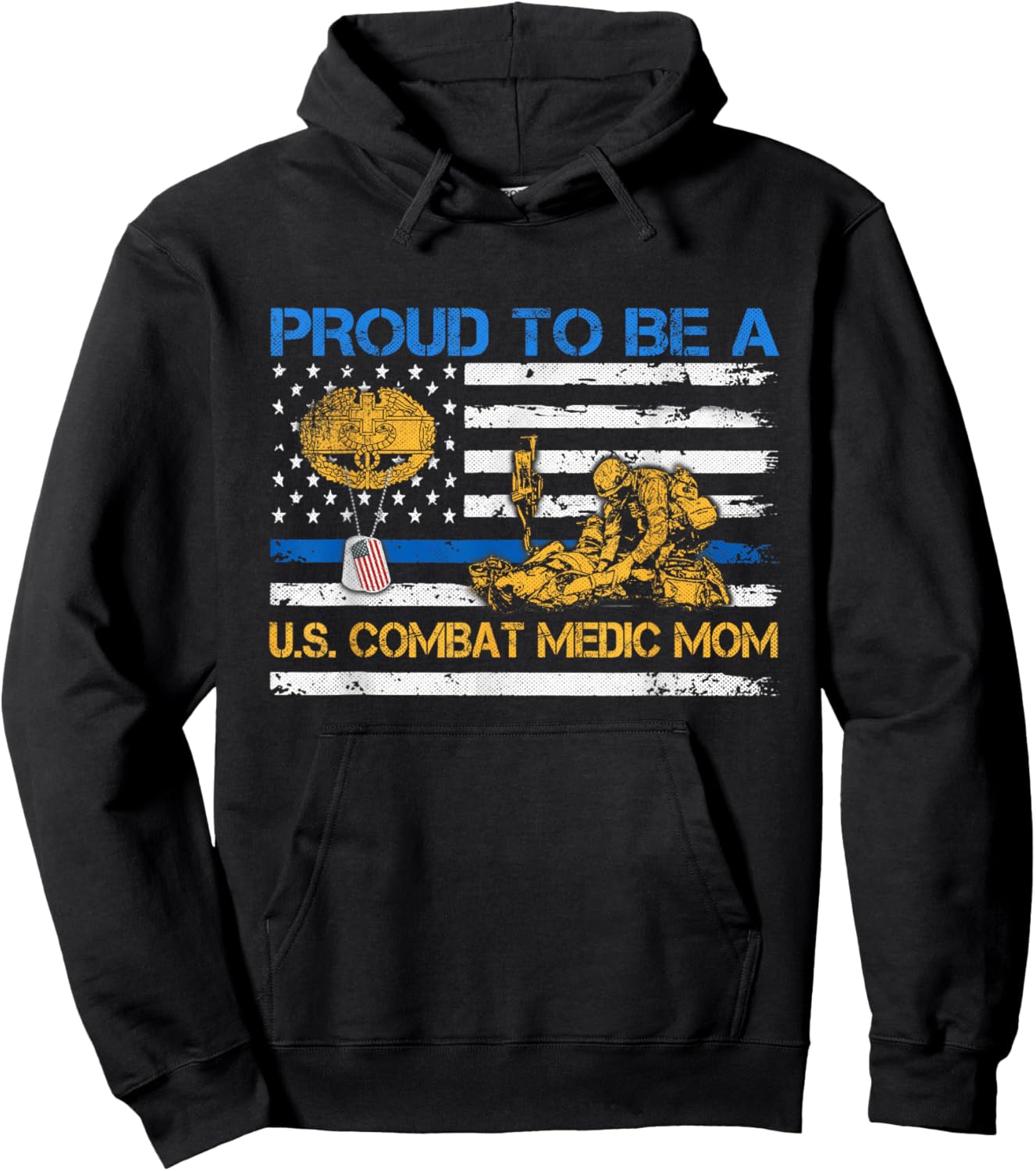 US Army Proud Combat Medic Mom Veteran Medical Military Flag Hoodie - Hoodie | Black