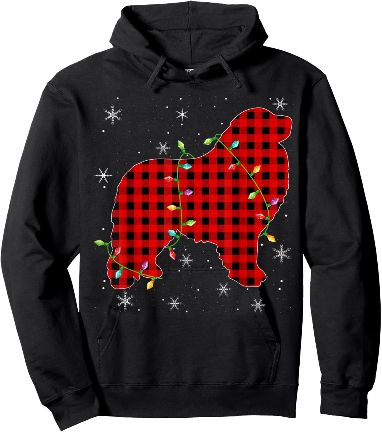 Buffalo Plaid Matching Great Pyrenees Dog Christmas Pajama Hoodie - Hoodie | Black