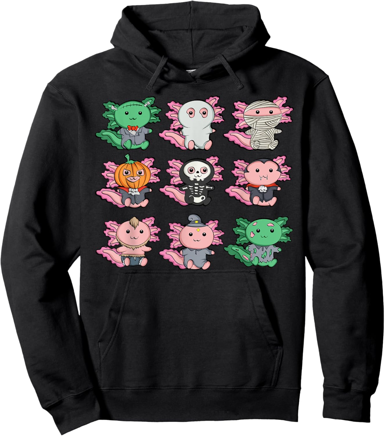 Cute Axolotl Halloween Ghost Mummy Pumpkin Zombie Costume Hoodie - Hoodie | Black