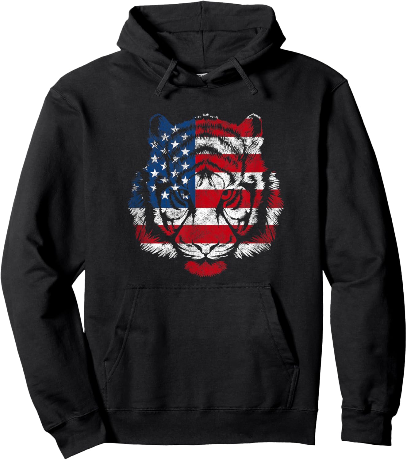 Funny American Tiger Patriotic USA Flag 4th Of July Women Men Hoodie - Hoodie | Black