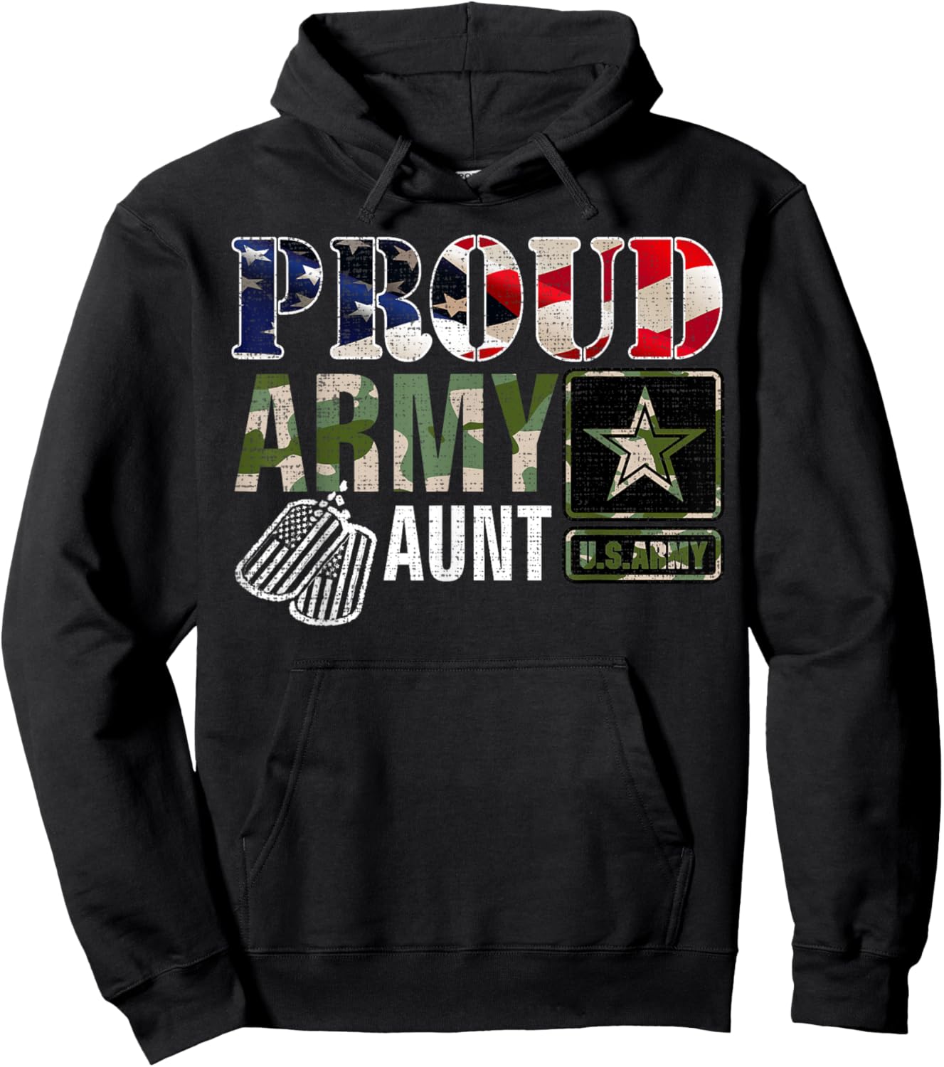 Vintage Proud Army Aunt Camo With American Flag Gift Hoodie - Hoodie | Black
