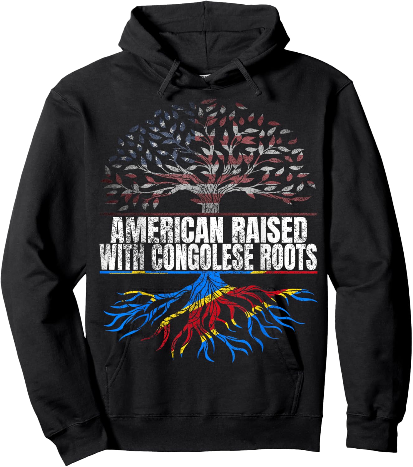 American Raised with Congolese Roots Print USA DR Congo Flag Hoodie - Hoodie | Black