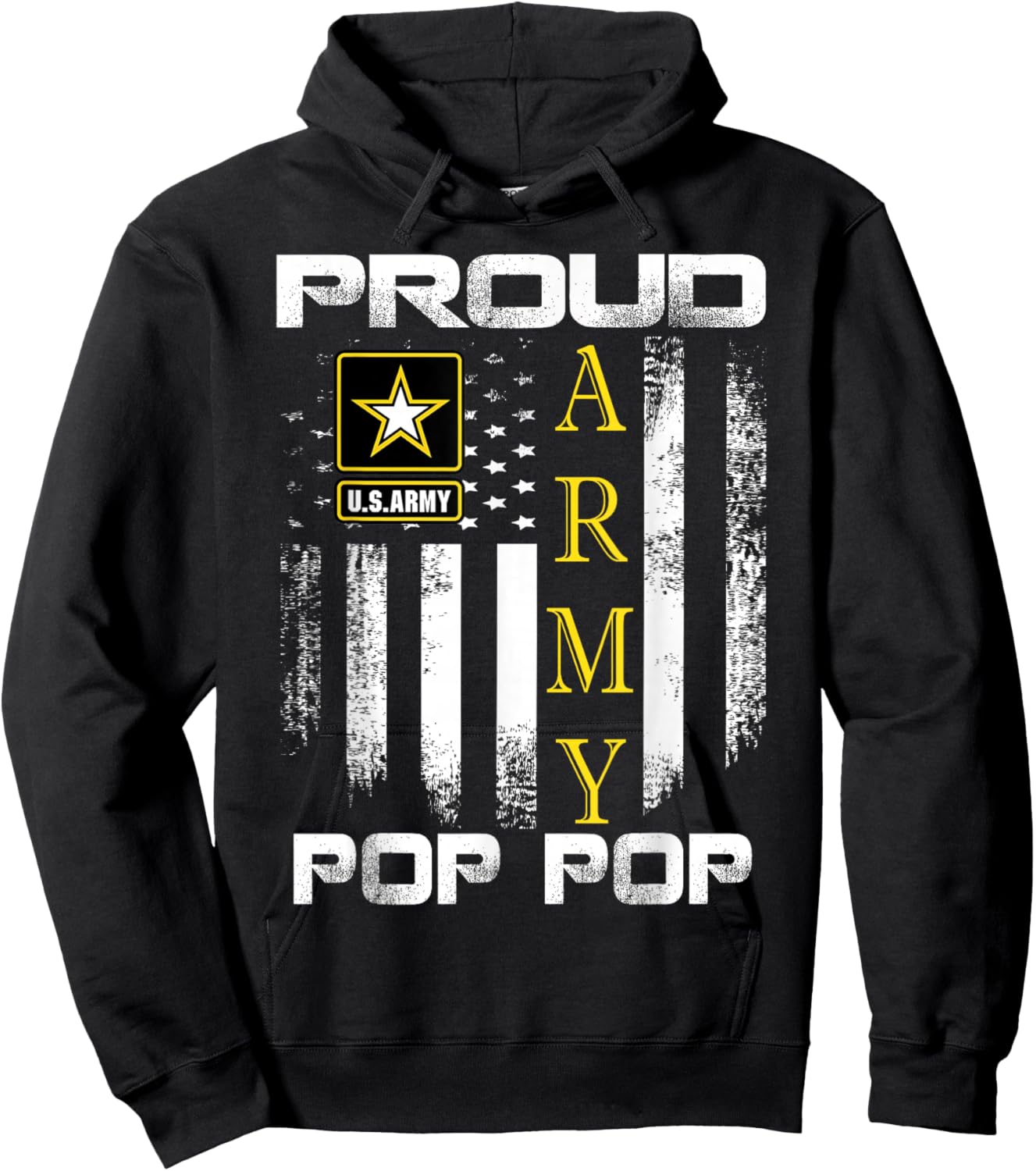 Vintage Proud Army Pop Pop With American Flag Gift Hoodie - Hoodie | Black