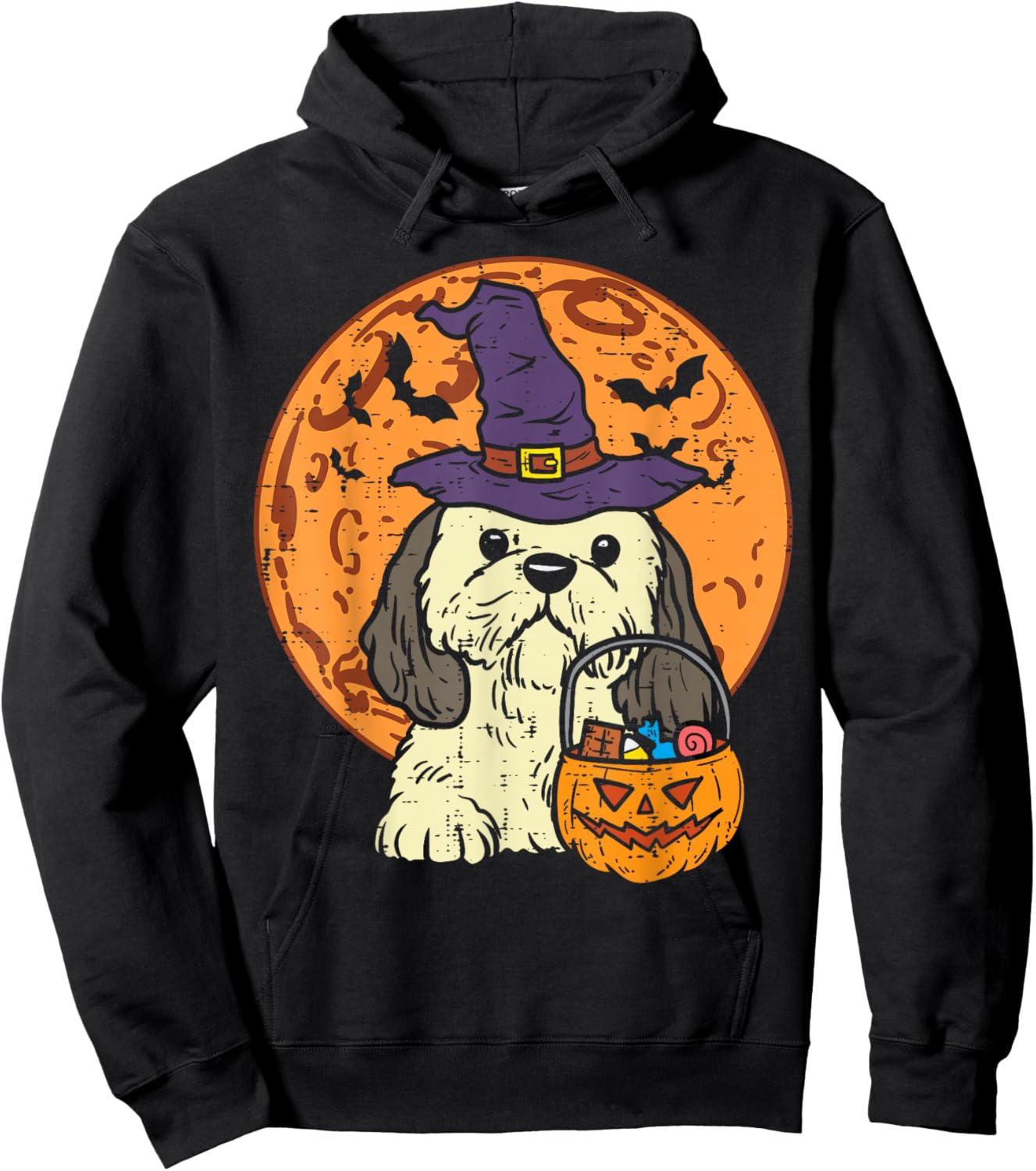 Shih Tzu Witch Moon Jack O Lantern Halloween Dog Men Women Hoodie - Hoodie | Black