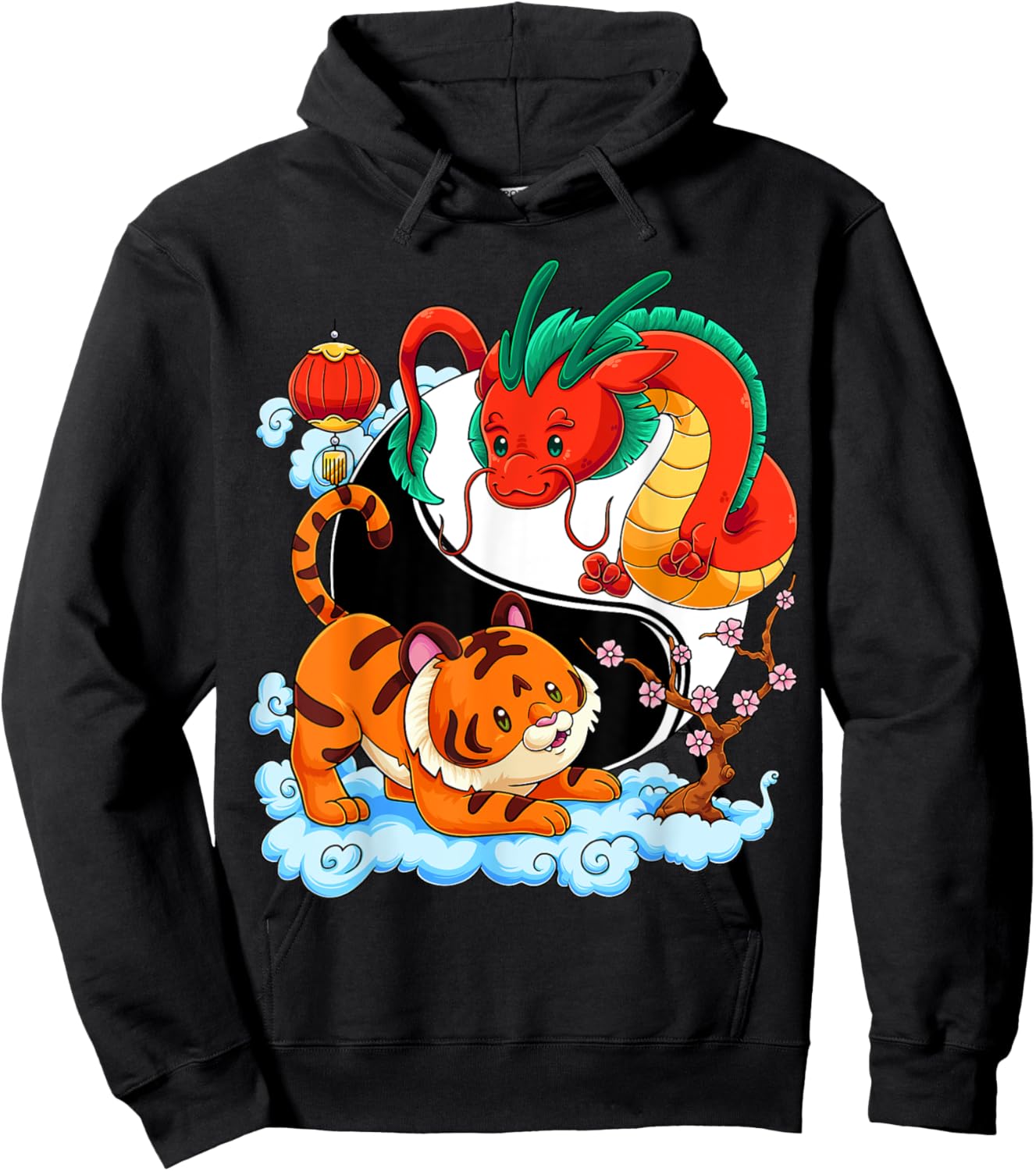 Yin Yang Dragon Tiger Chinese Martial Arts Symbol Asian Hoodie - Hoodie | Black