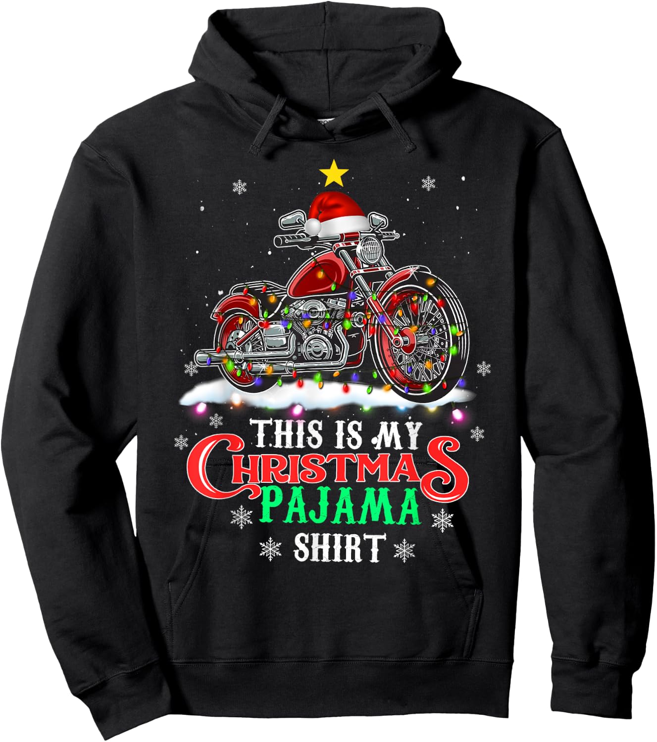 This My Christmas Pajama Shirt Funny Motorcycle Santa Hat Hoodie - Hoodie | Black