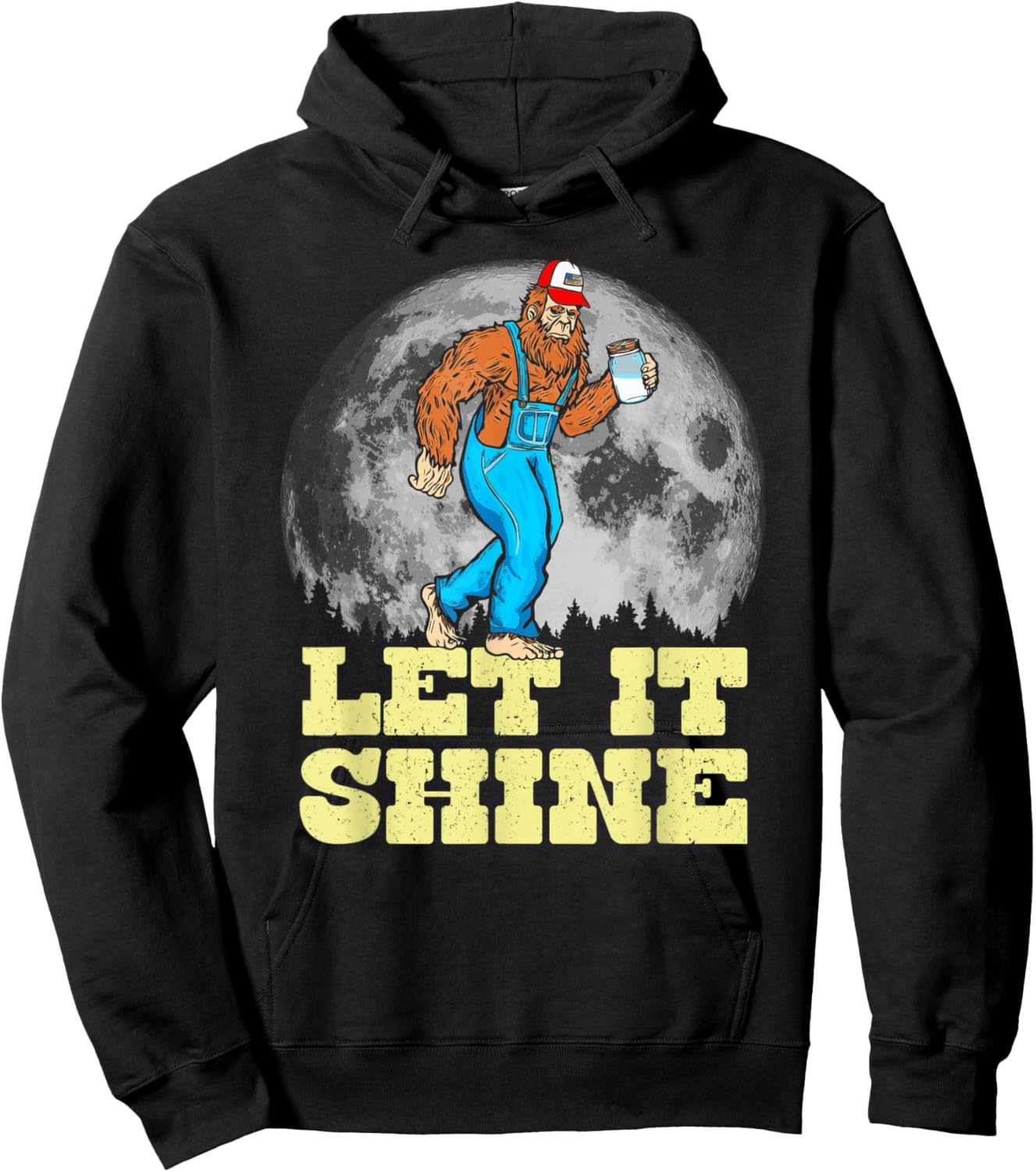 Let It Shine Funny Moonshine Appalachian Bigfoot Overalls Hoodie - Hoodie | Black