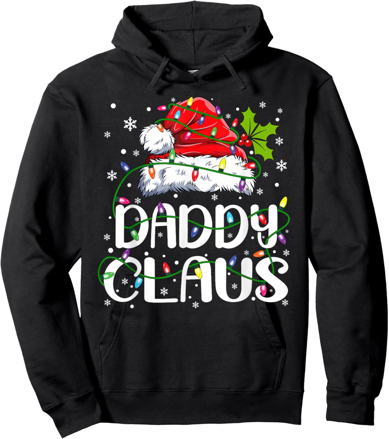 Daddy Claus Shirt Christmas Lights Pajama Family Matching Hoodie - Hoodie | Black