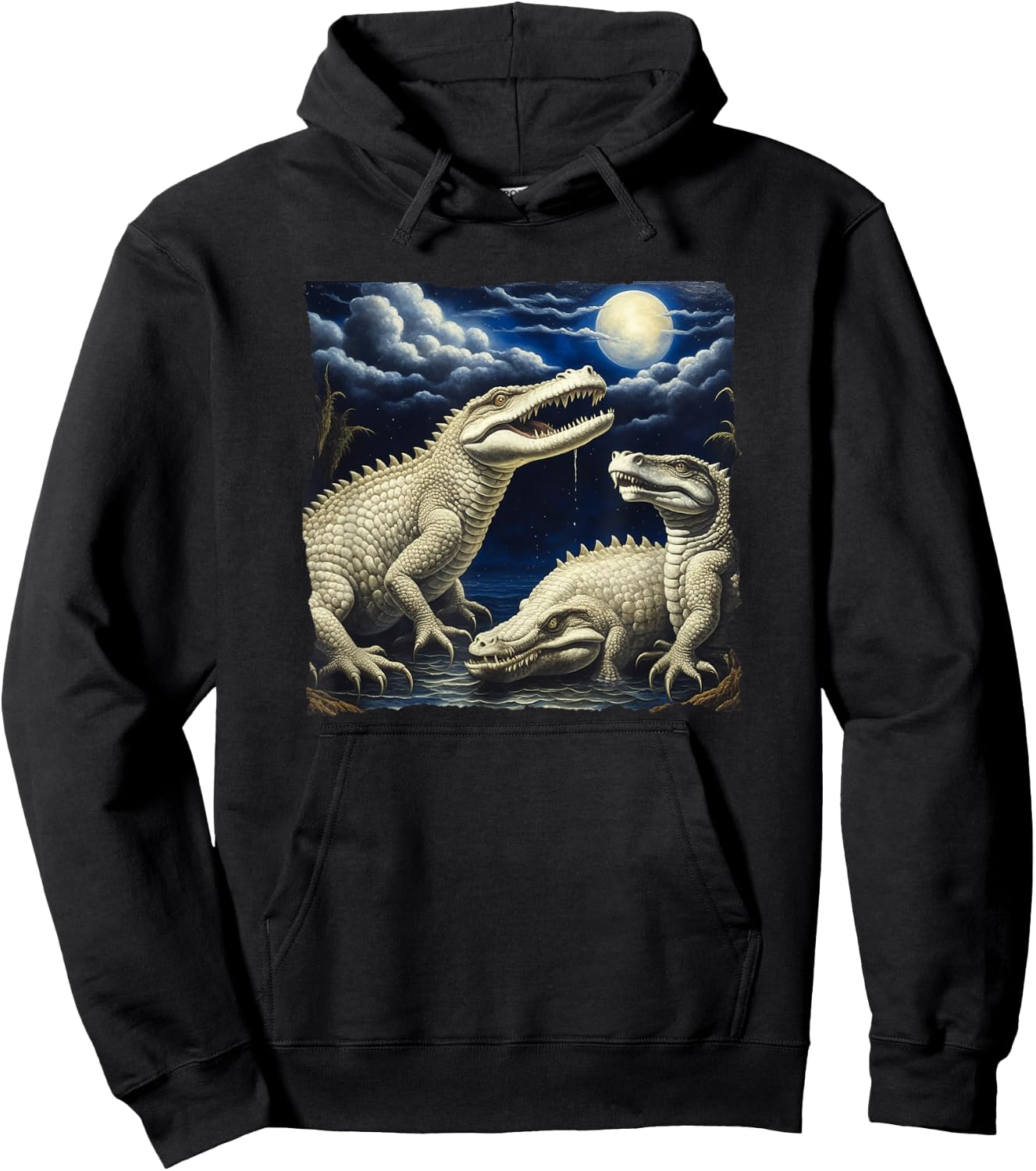 Three Albino Alligators Basking under the Moon Hoodie - Hoodie | Black