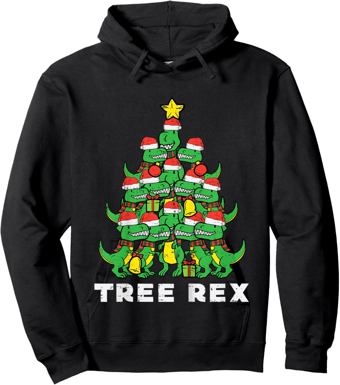 Kids Tree Rex Dinosaurs Kids Xmas Toddler Boys Christmas Pajamas Hoodie - Hoodie | Black