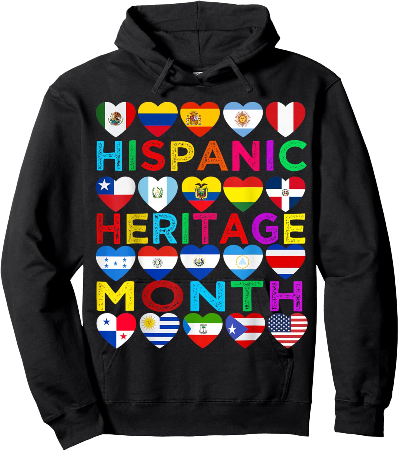 Hispanic Heritage Month National Latino Countries Flags Hoodie - Hoodie | Black
