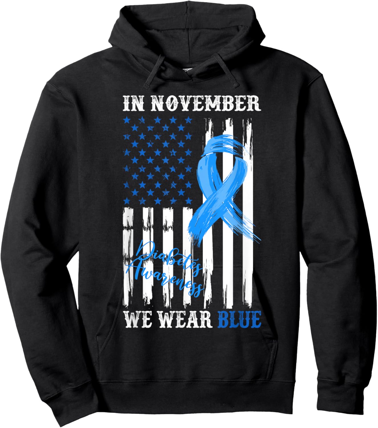 In November We Wear Blue Diabetes Awareness American Flag Women Kids Men Hoodie - Hoodie | Black