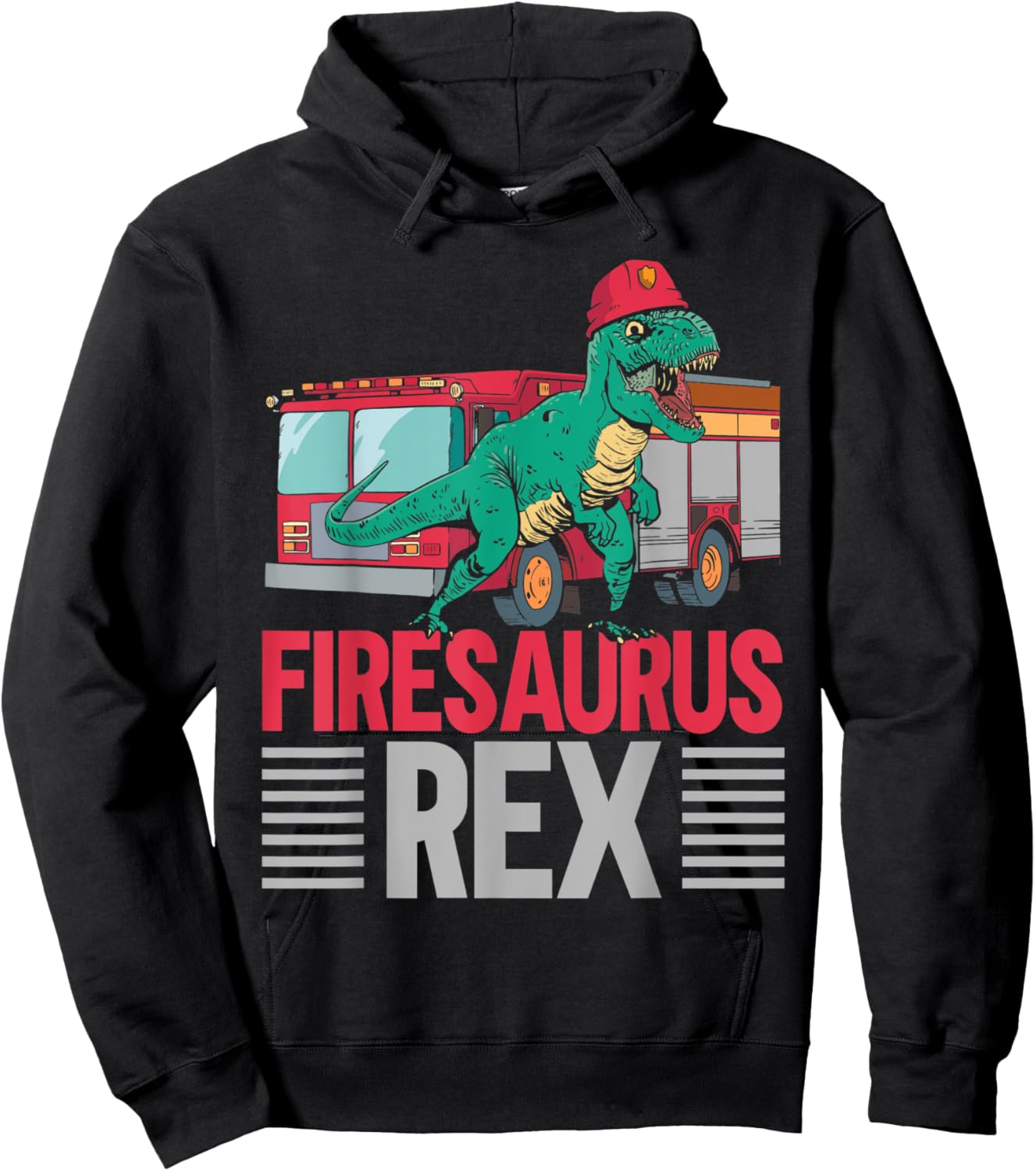 Firesaurus Rex Firefighting Fireman Firefighter Dinosaur Hoodie - Hoodie | Black