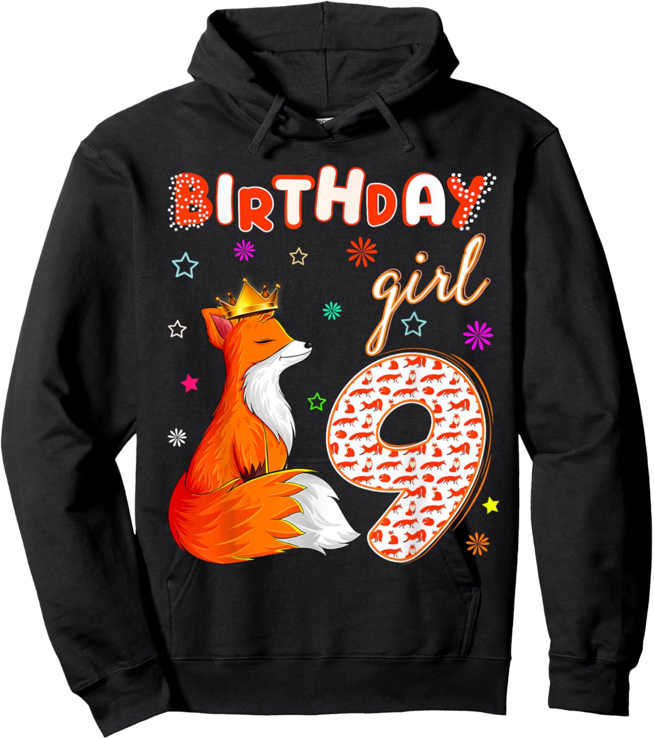 Animal Lovers 9th Birthday Girl Fox B-day 9 year old Hoodie - Hoodie | Black