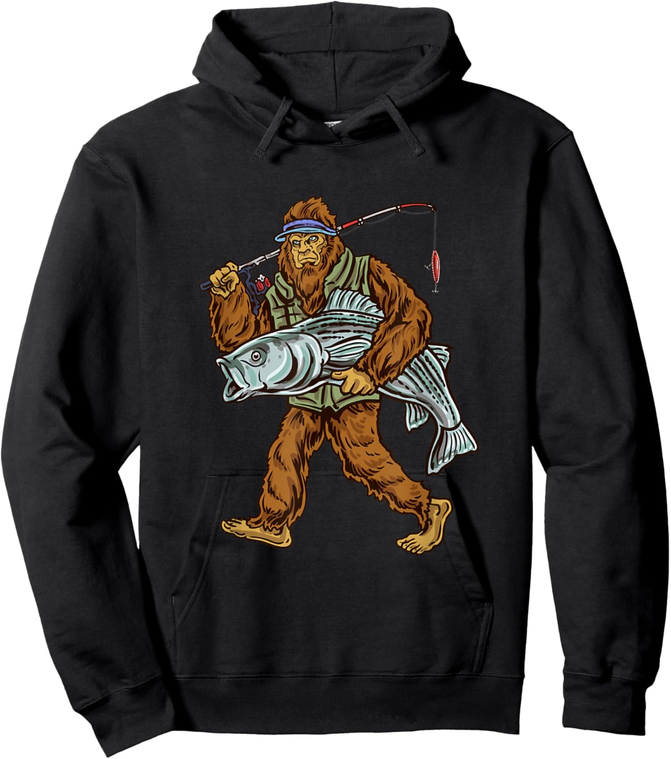 Striper Fishing Bigfoot Striped Bass Fishermen Hoodie - Hoodie | Black
