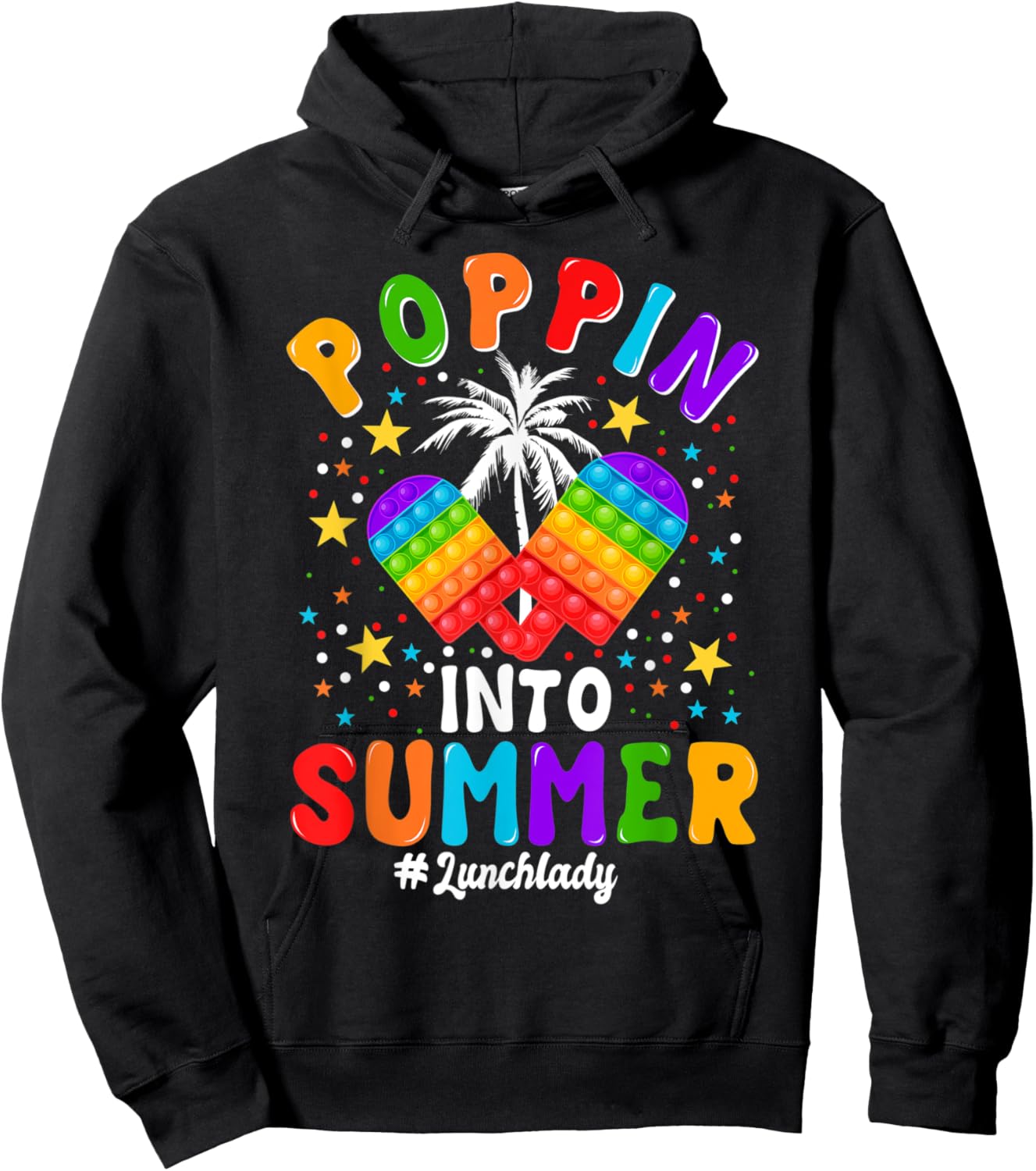 Poppin Into Summer Colorful Ice Cream Summer Lunch Lady Hoodie - Hoodie | Black