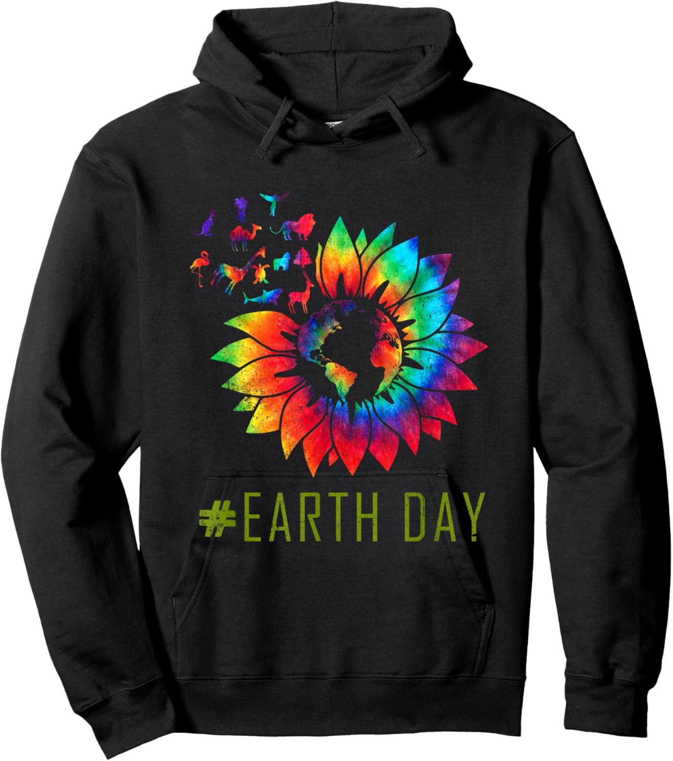 Earth Day Hippie Tie Dye Sunflower Earth Animals Outfit Hoodie - Hoodie | Black