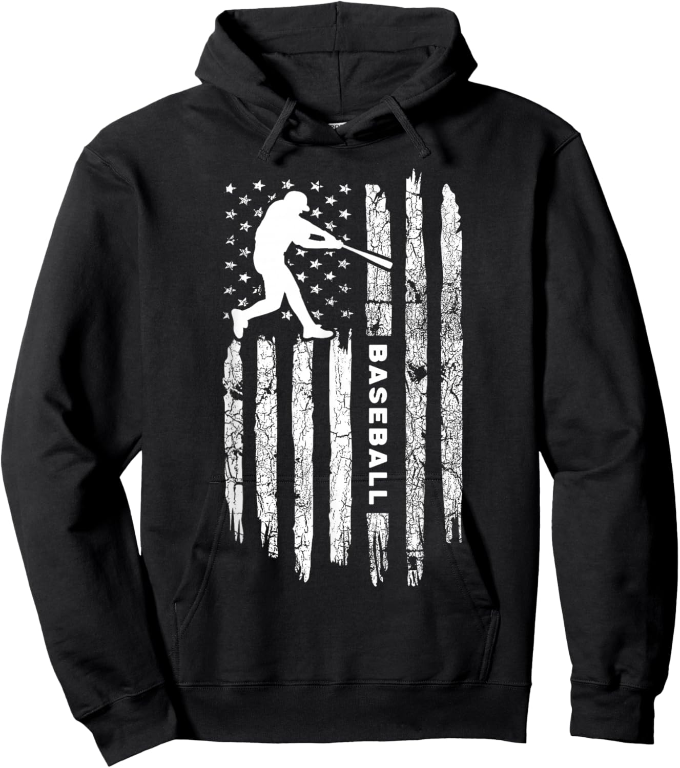 American Flag Baseball Apparel - Vintage Baseball Hoodie - Hoodie | Black
