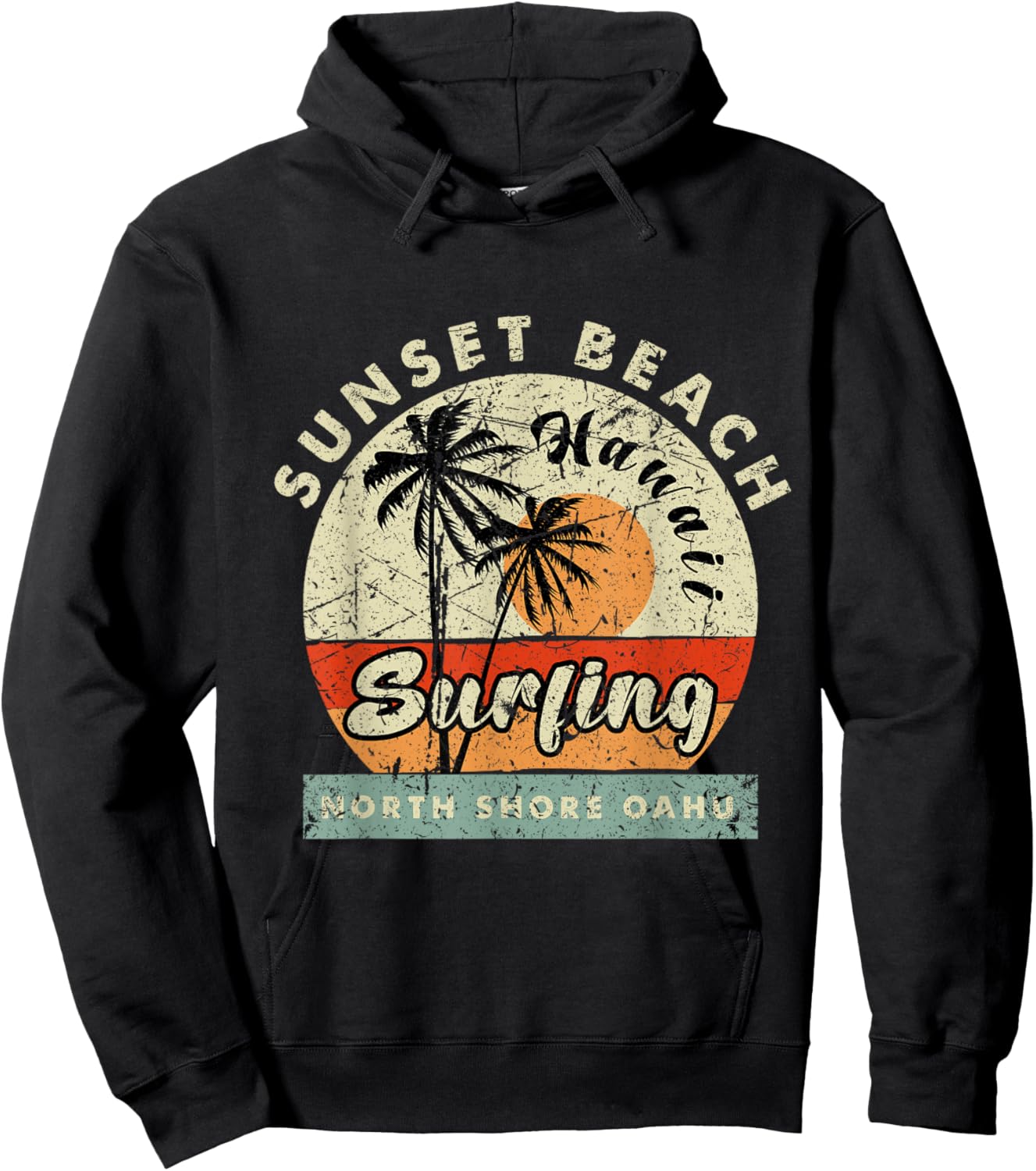 Sunset Beach Surf Oahu Hawaii Beach Shore Vintage Men Women Kids Hoodie - Hoodie | Black