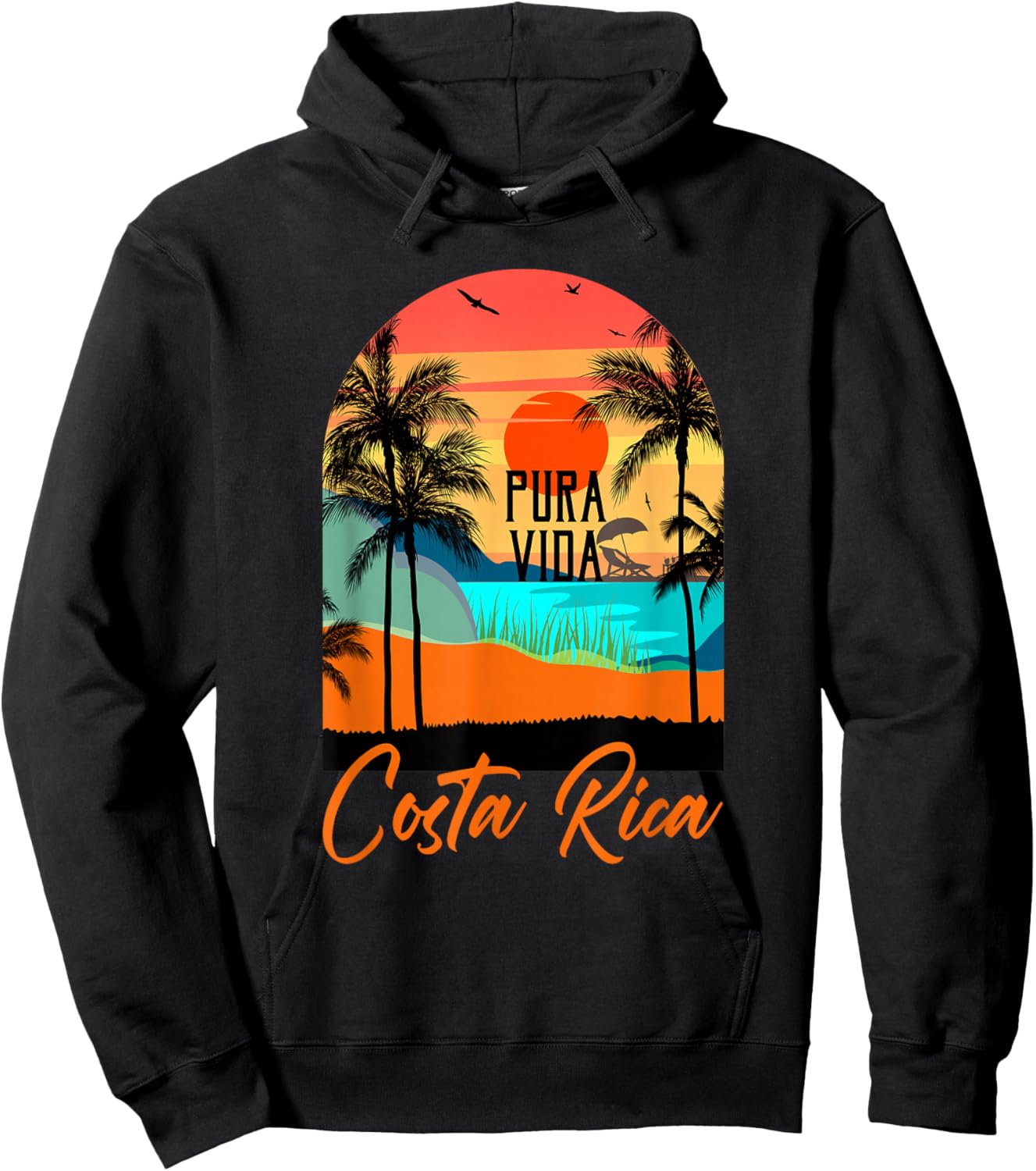 Pura Vida T Shirt Costa Rica Shirt Tropical Beach Retro Hoodie - Hoodie | Black