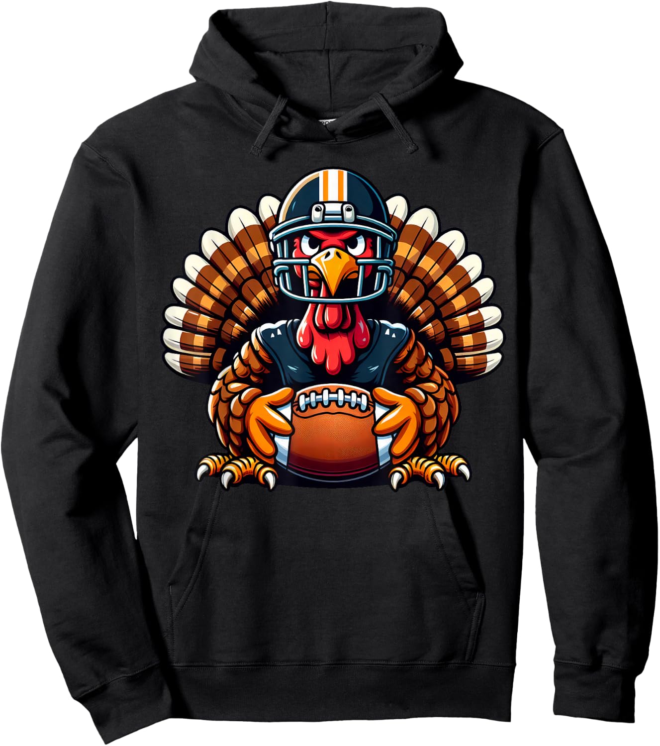 Cool Thanksgiving Football Gobble Player Turkey Football Hoodie - Hoodie | Black