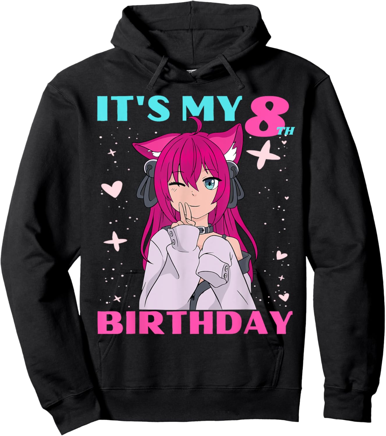 Anime Girl It's My 8th Birthday 8 Years Birthday Girl Kawaii Hoodie - Hoodie | Black