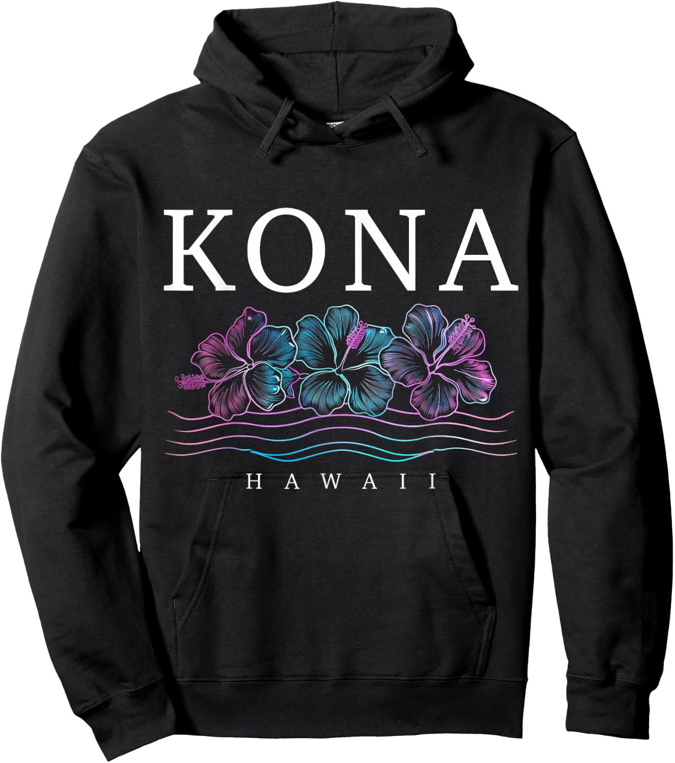 Kona Hawaii Hawaiian Hibiscus Flowers Surfer Souvenir Hoodie - Hoodie | Black
