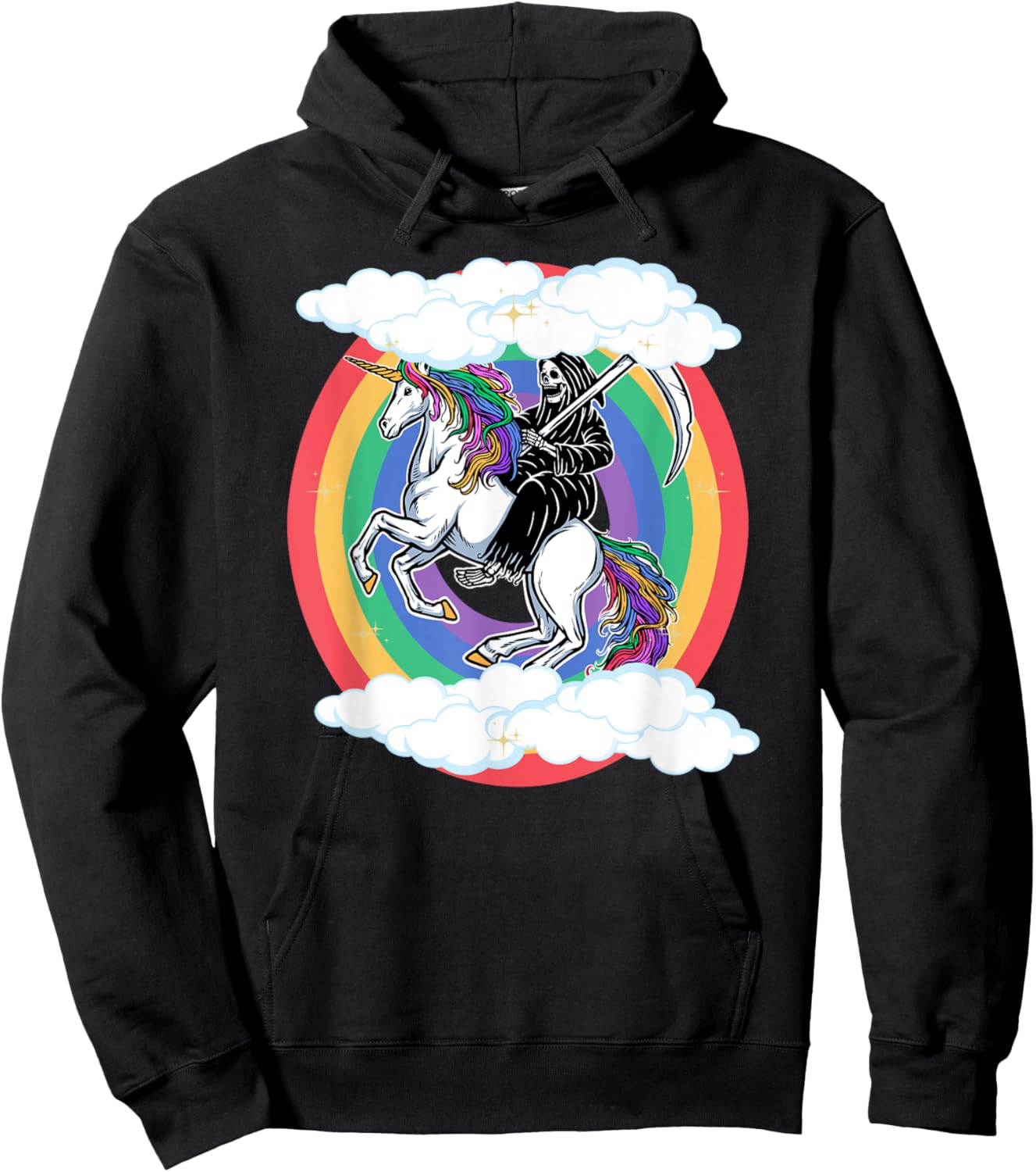 Skeleton Riding Unicorn Funny Unicorns Rainbow Lover Graphic Hoodie - Hoodie | Black