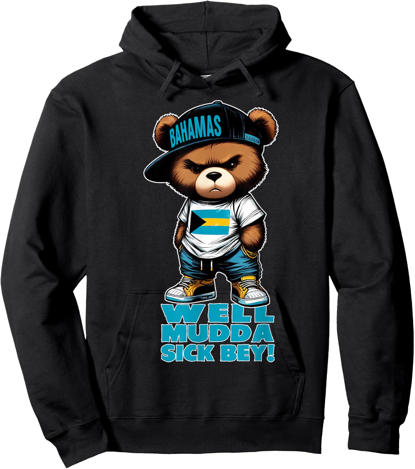 WELL MUDDA SICK Bahamas Outfit & Women Teddy Bear Hoodie - Hoodie | Black