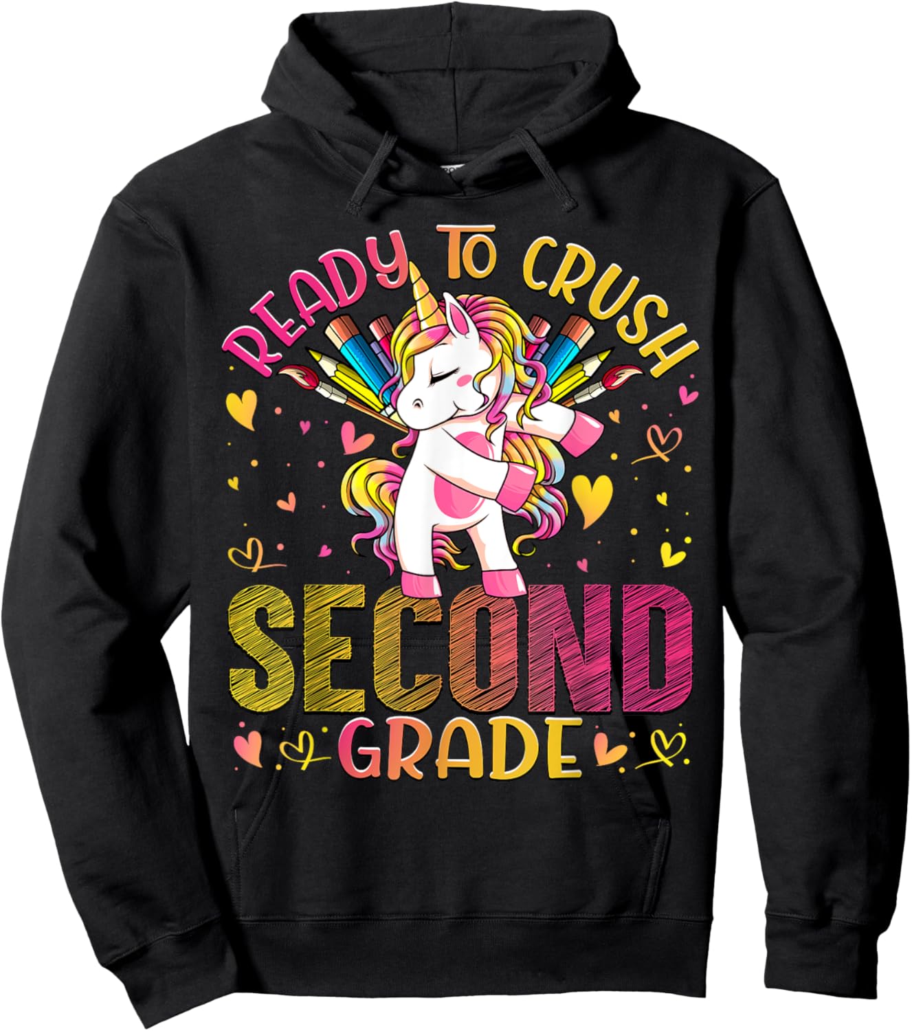 Ready to Crush Second 2nd Grade Back To School Unicorn Kids Hoodie - Hoodie | Black