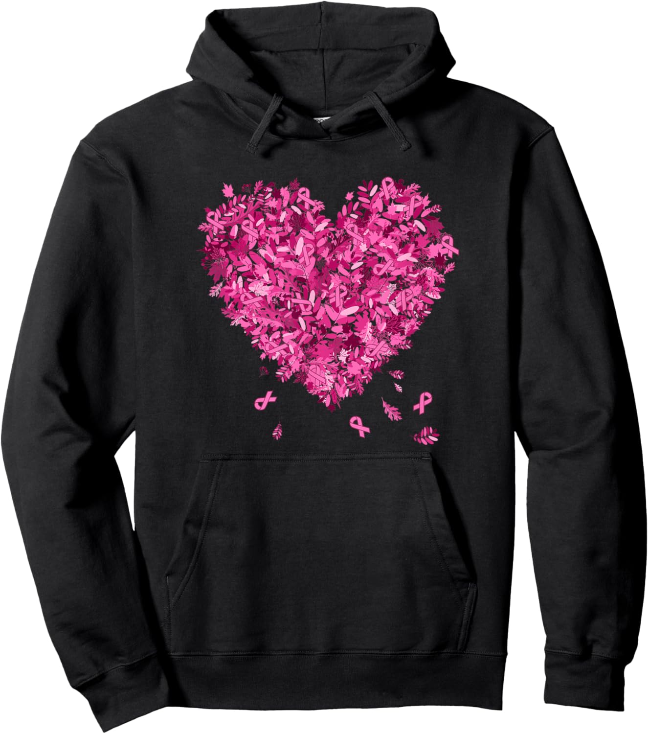 In October We Wear Pink Breast Cancer Leaves Heart Hoodie - Hoodie | Black