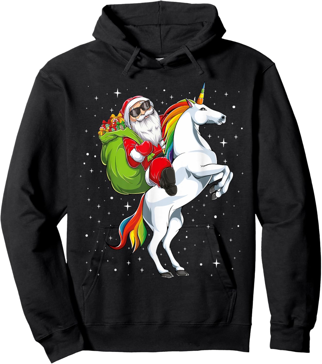 Christmas Santa Riding Unicorn horse Girls Kids Women pajama Hoodie - Hoodie | Black