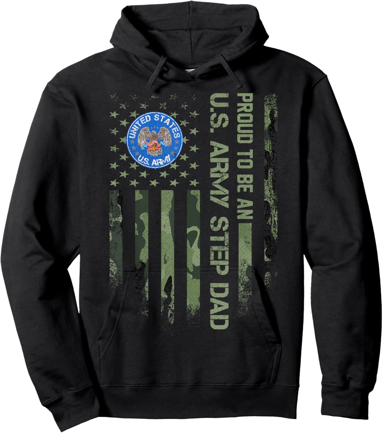 Vintage USA American Camo Flag Proud To Be An Army Step Dad Hoodie - Hoodie | Black