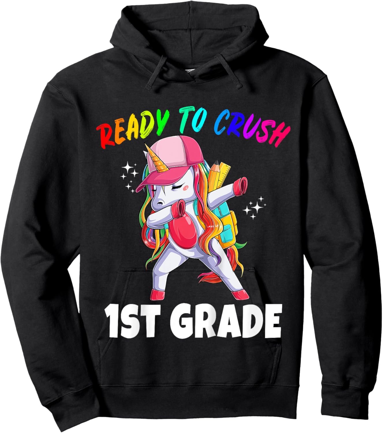 1st Grade Unicorn First Day of School Gift Girls Rainbow Hoodie - Hoodie | Black