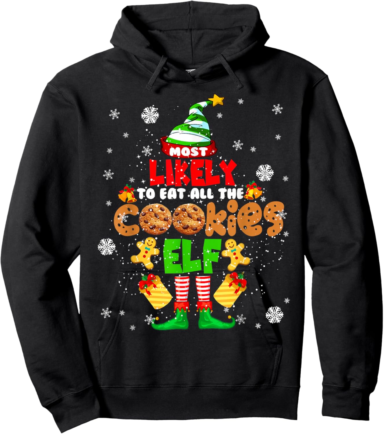 Most Likely To Eat All The Cookies Elf Christmas ELF Cookie Hoodie - Hoodie | Black