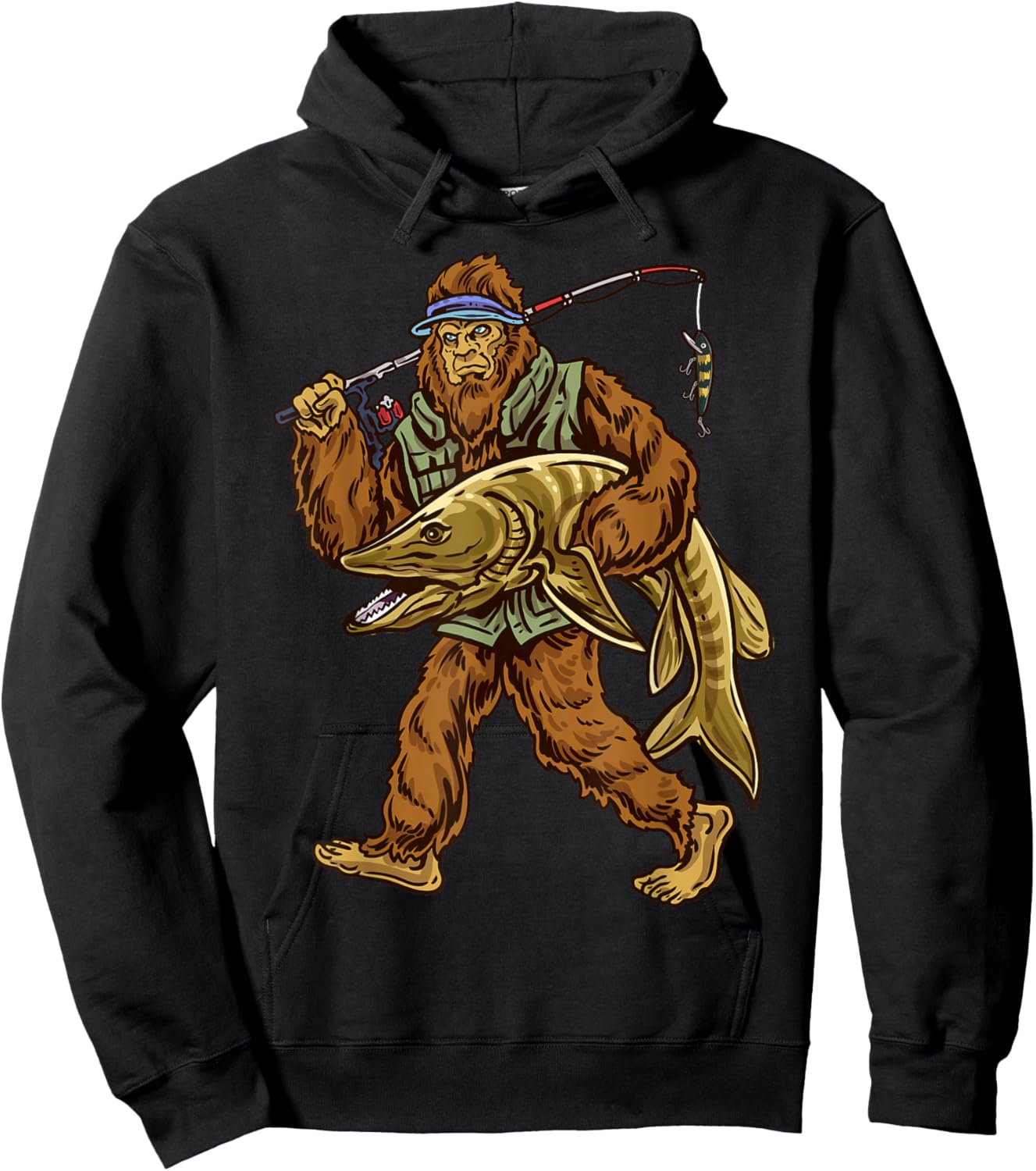 Muskie Fishing Bigfoot Musky Hunting Fishermen Hoodie - Hoodie | Black