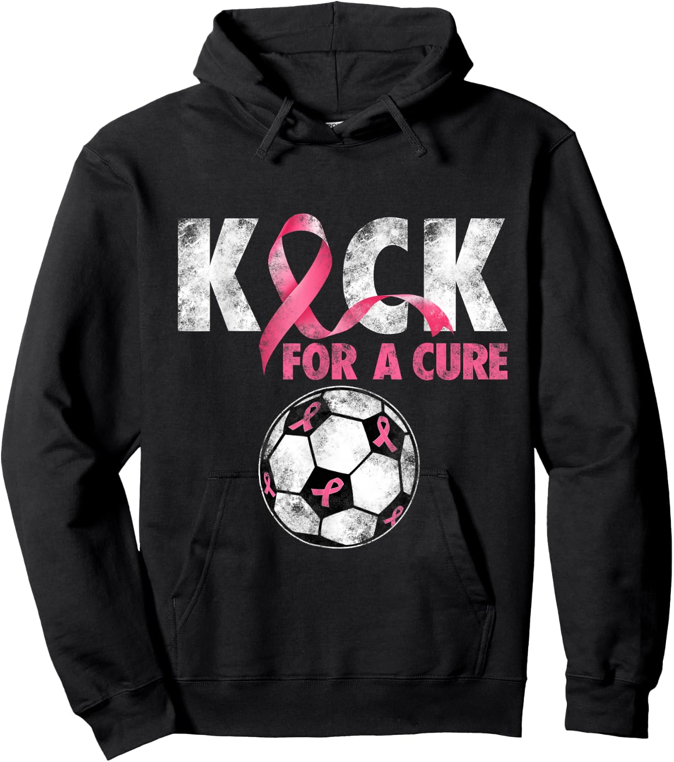 Kick For a Cure Breast Cancer Awareness Pink Ribbon Soccer Hoodie - Hoodie | Black