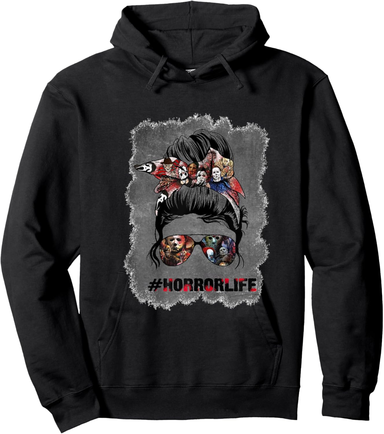 Messy Bun Horror Life Mom Halloween Hoodie - Hoodie | Black