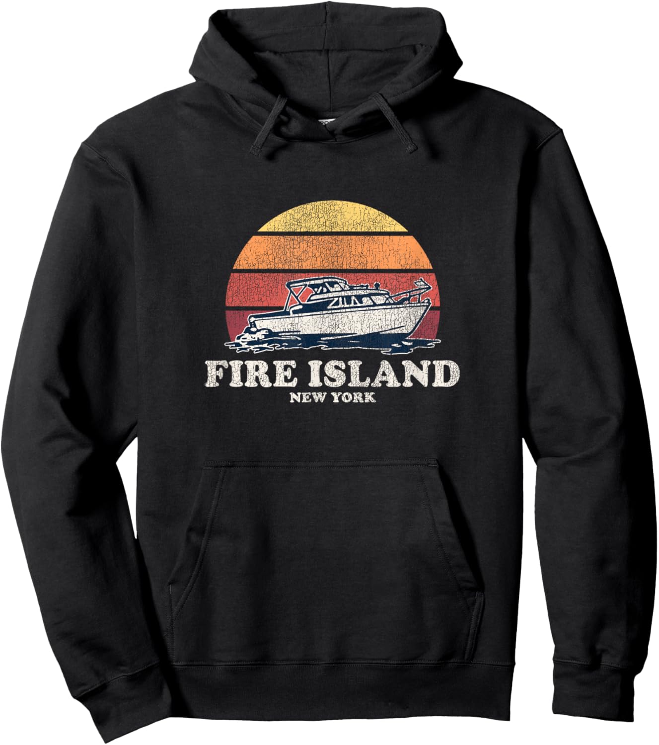 Fire Island NY Vintage Boating 70s Retro Boat Design Hoodie - Hoodie | Black
