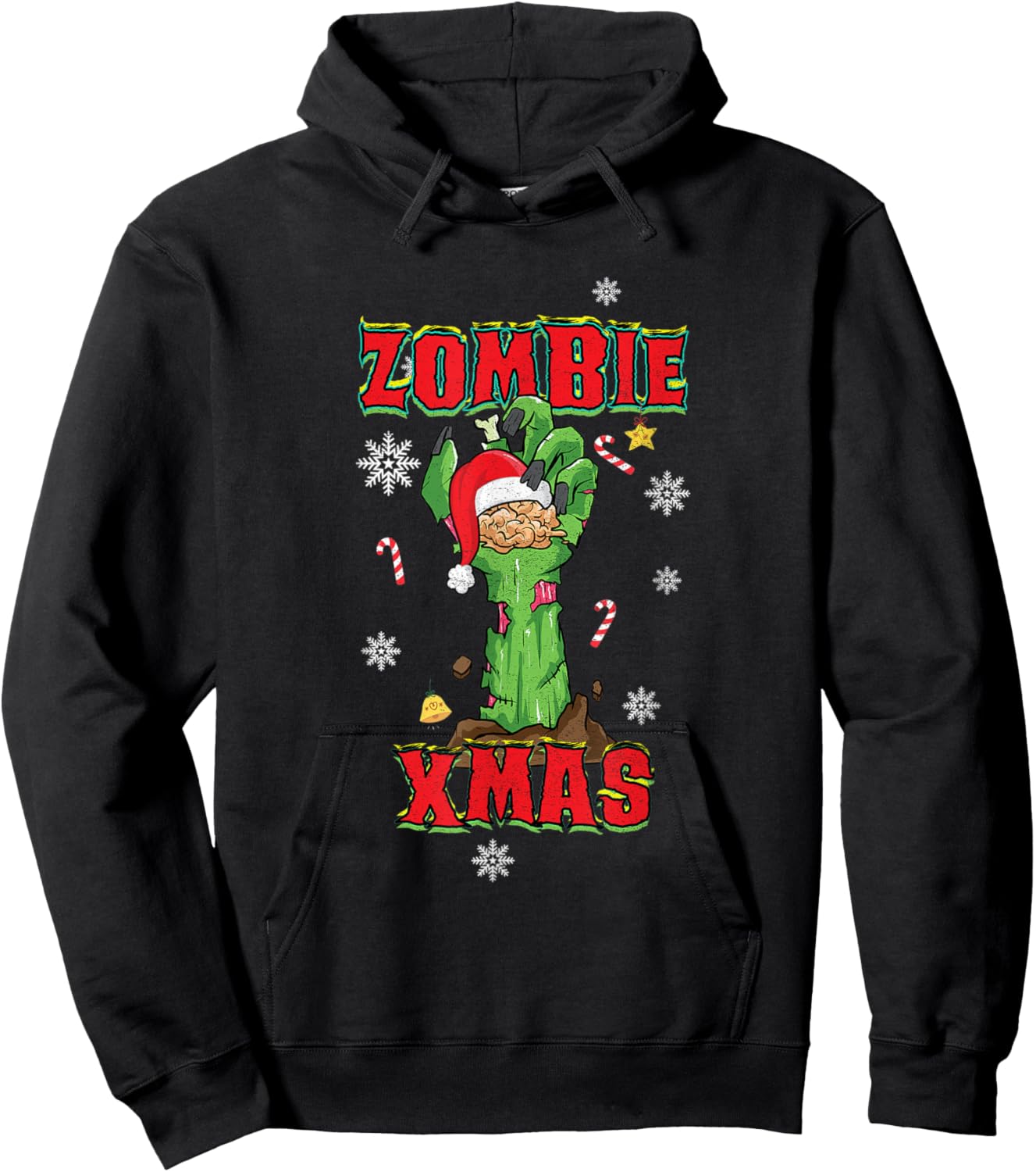 Zombie Xmas Merry Halloween Christmas Brains Zombie Hand Hoodie - Hoodie | Black