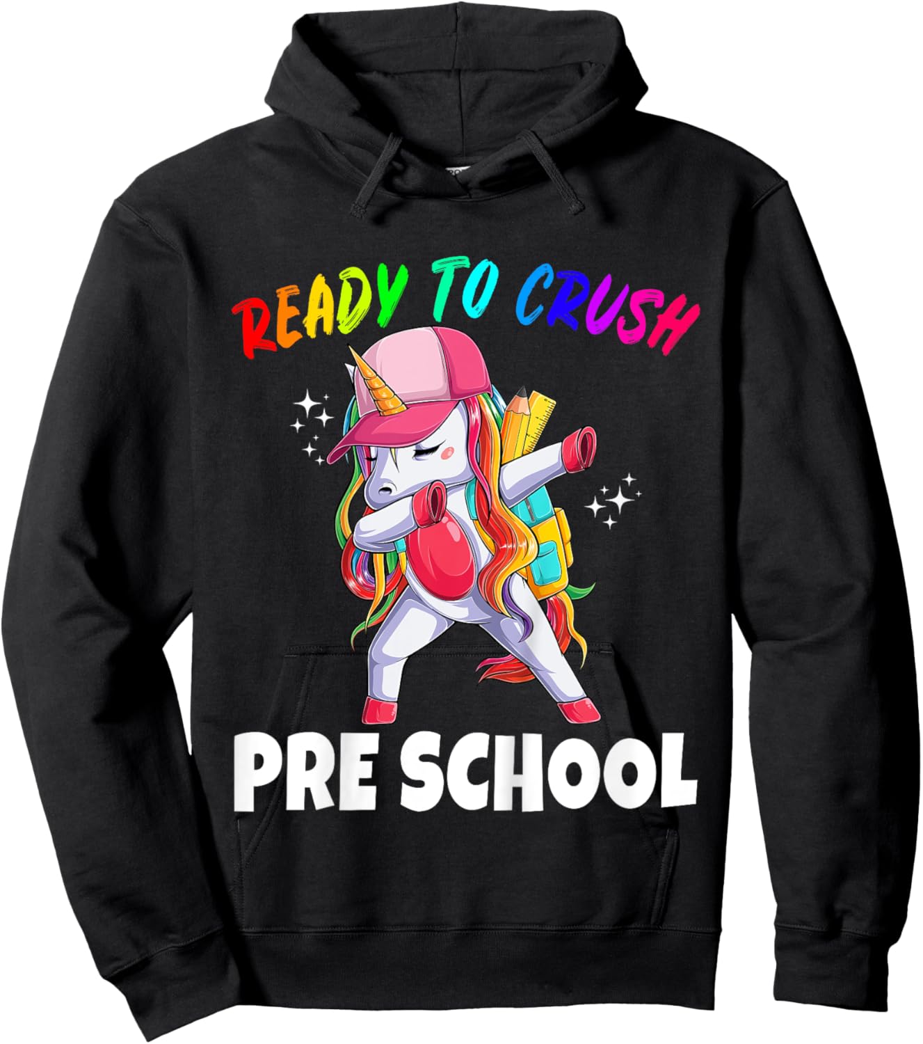 First Day of Preschool Unicorn Gift Girls Cute Prek Rainbow Hoodie - Hoodie | Black