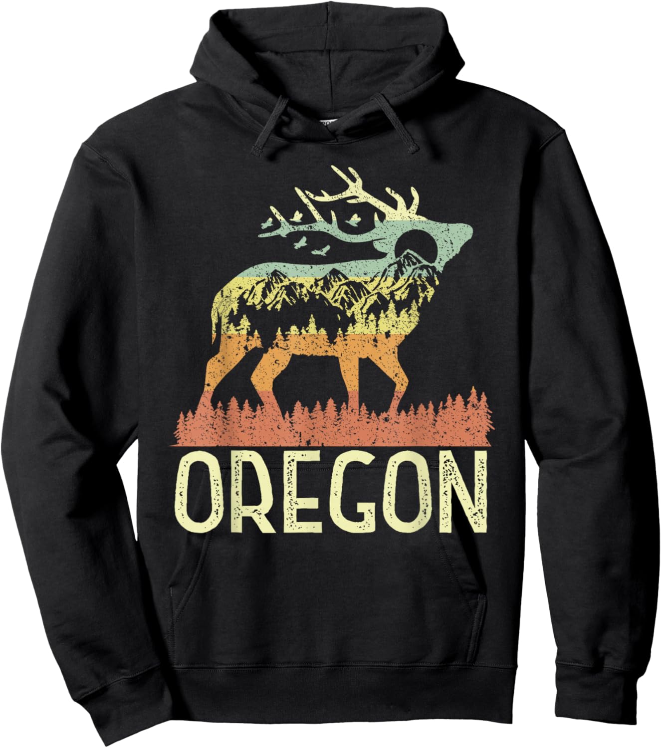 Oregon Retro Mountain Vintage Elk Hiking Men Women Hoodie - Hoodie | Black