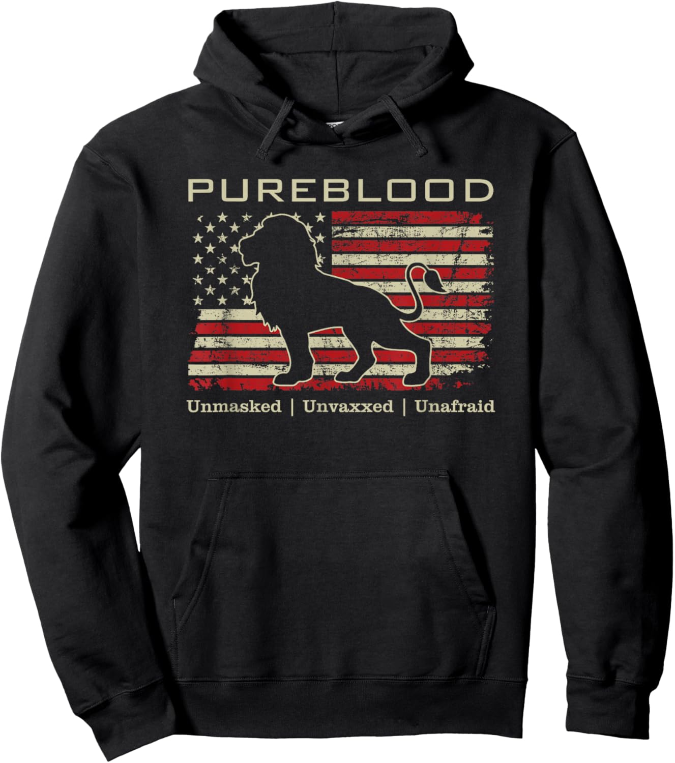 Pureblood Movement #Pureblood Medical Freedom Lion USA Flag Small Hoodie - Hoodie | Black