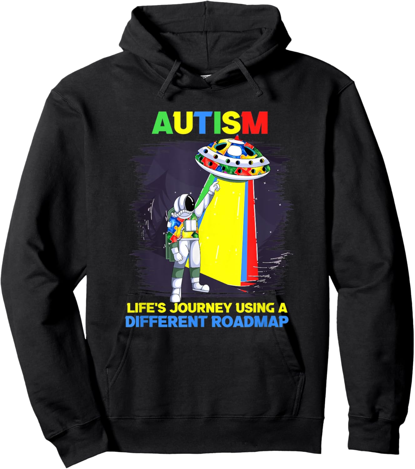 Cute Autism Astronaut Flying Saucer Life's Journey Hoodie - Hoodie | Black