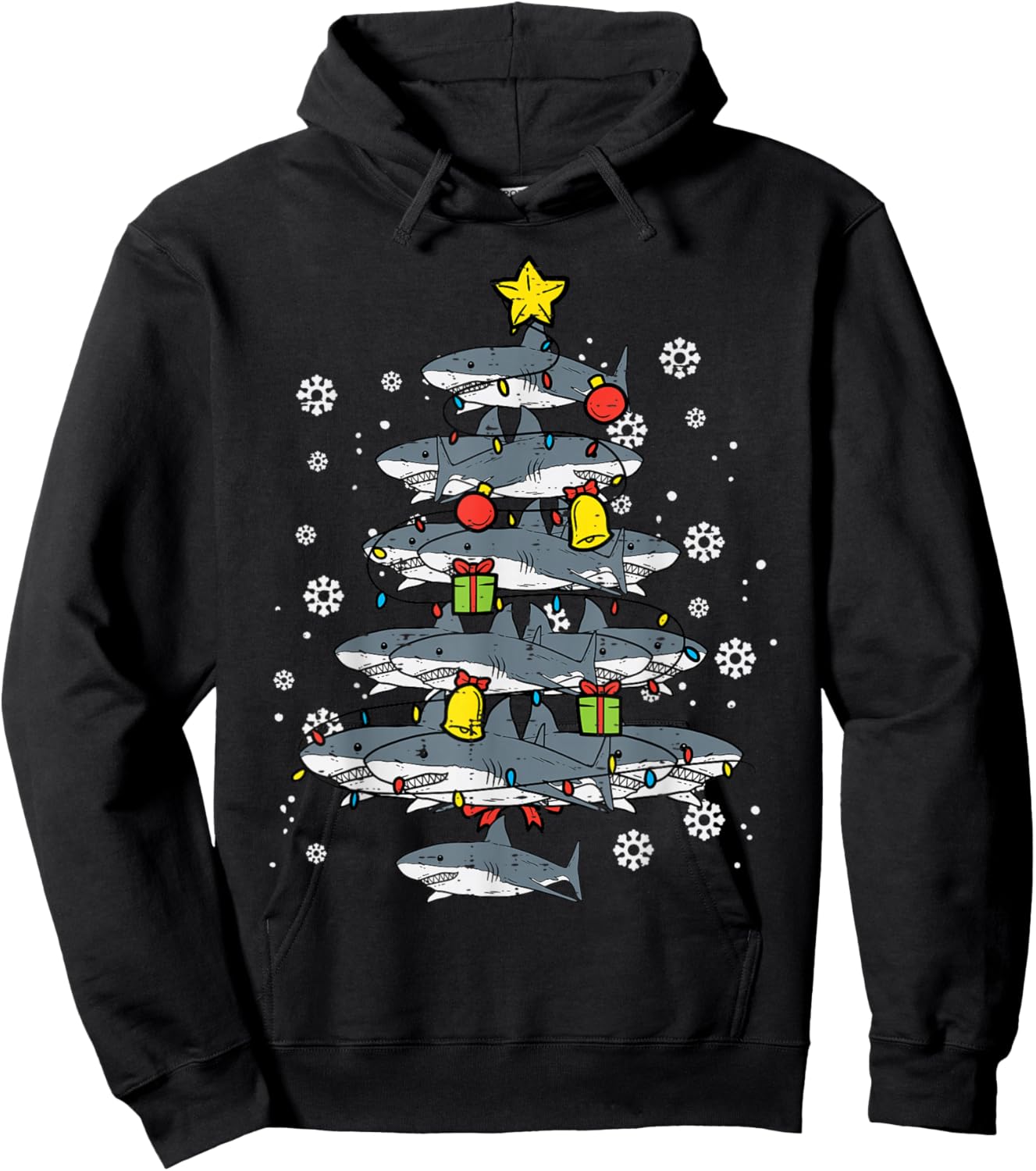Sharks Christmas Tree Xmas Pajamas PJs Boys Toddler Kids Hoodie - Hoodie | Black